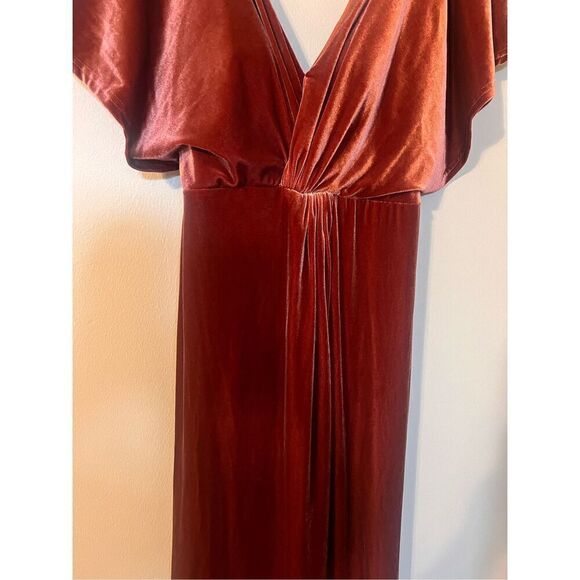 Revelry 4 Gwen Angel Sleeve Maxi Dress Terracotta Rust Crush Velvet - Picture 5 of 15